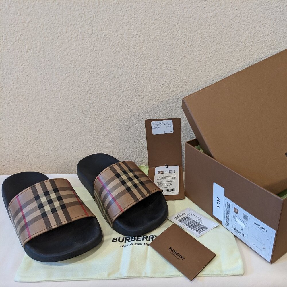 Burberry Furley Check Slides Sandals Mens w/ Box & Dust Bag